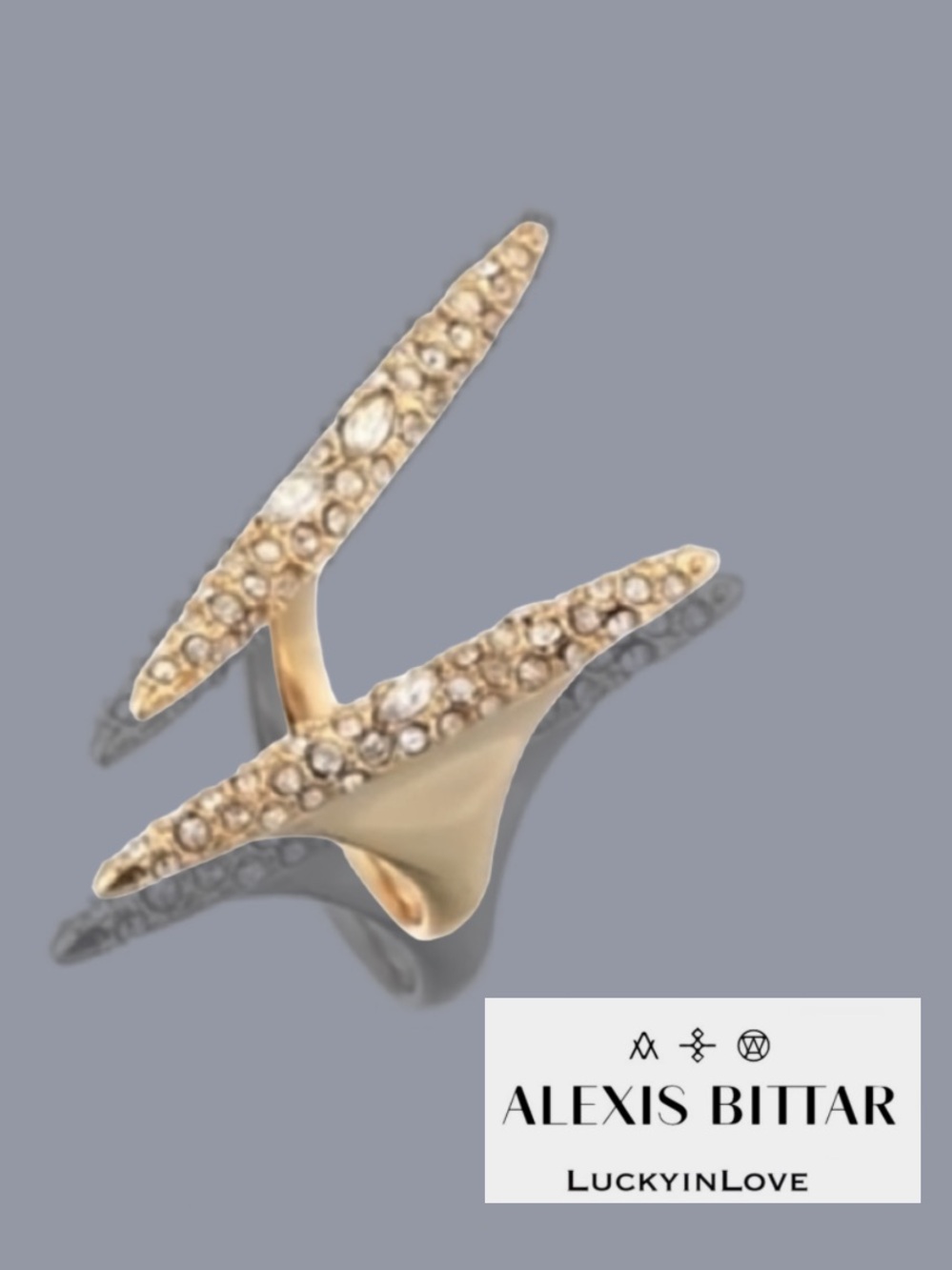 Alexis Bittar Gold Modernist Crystal Double Spear Adjustable Ring